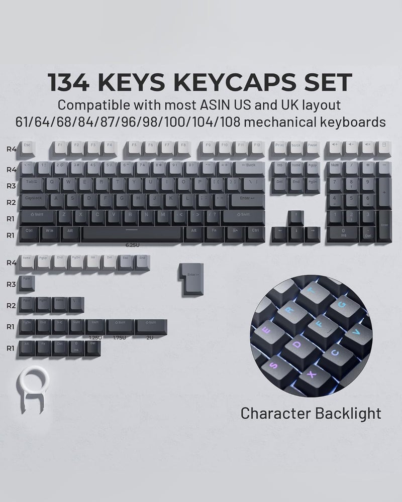 SDYZ أزرار مفاتيح PBT المتألقة XVX، أزرار مفاتيح مخصصة 60 75 100 بالمئة بروفايل OEM، مجموعة أزرار مزدوجة لل61/64/68/84/87/100/104/108 لوحة مفاتيح ميكانيكية للألعاب، رمادي متدرج - Image 3